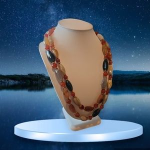 Vintage Long Bead Necklace.Natural Stone / Quartz, Amazonite, Agate, Amethyst.